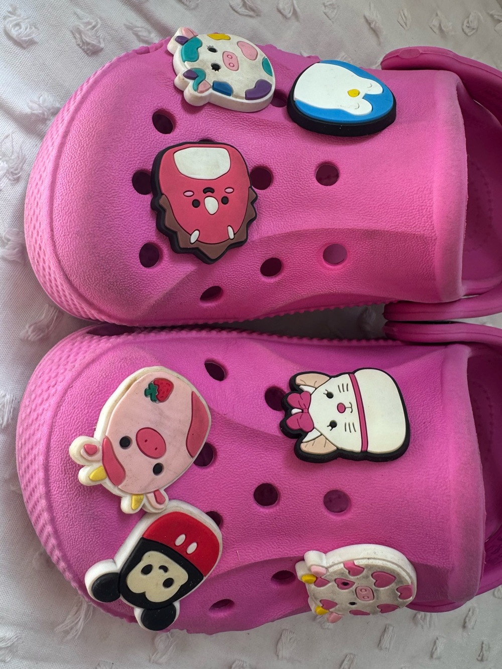 Bright Pink Crocs with Cute Charms 9